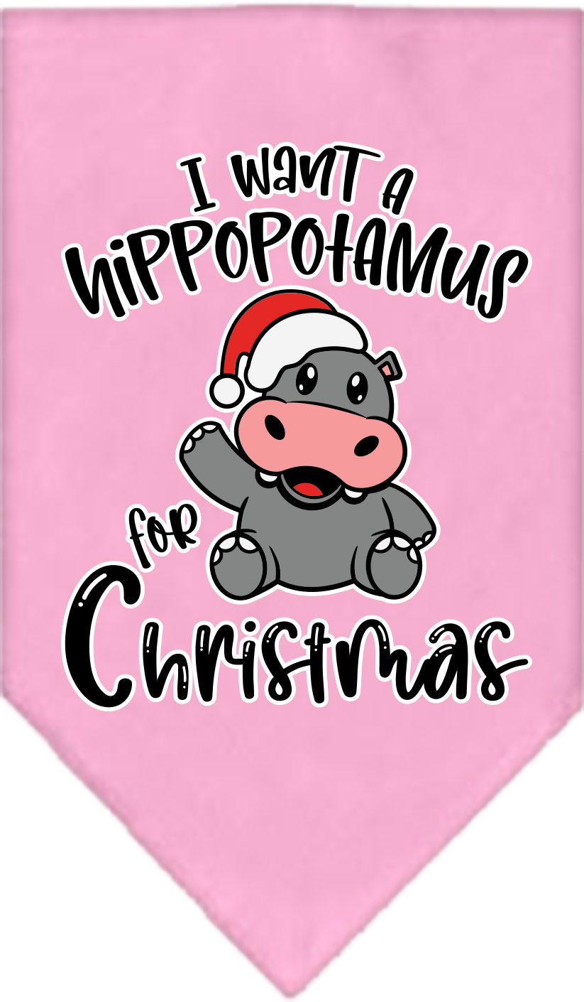 Hippo for Christmas Screen Print Bandana Light Pink Size Large